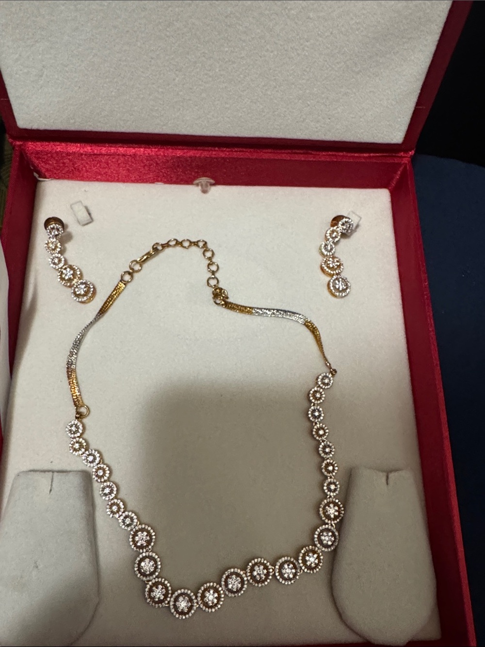 Gold-Tone Floral Crystal Necklace and Earrings Set - Gold